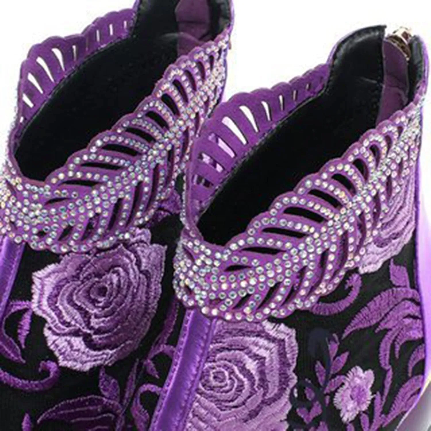 Hbeylia Rhinestones Dress Booties For Women Vintage Ethnic Glitter Crystal Leaf Flower Embroidered Chunky Low Heel Ankle Boots Zip Up Boho Retro Mid Calf Dressy Boots For Ladies Dancer Wedding Party