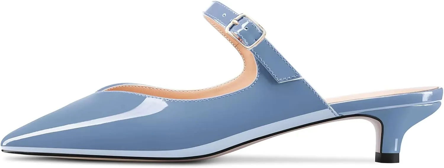 HDEUOLM Women Low Kitten Heel Square Toe Pumps Slingback Slip-on Casual Basic Classic Mules Shoes