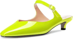 HDEUOLM Women Low Kitten Heel Square Toe Pumps Slingback Slip-on Casual Basic Classic Mules Shoes