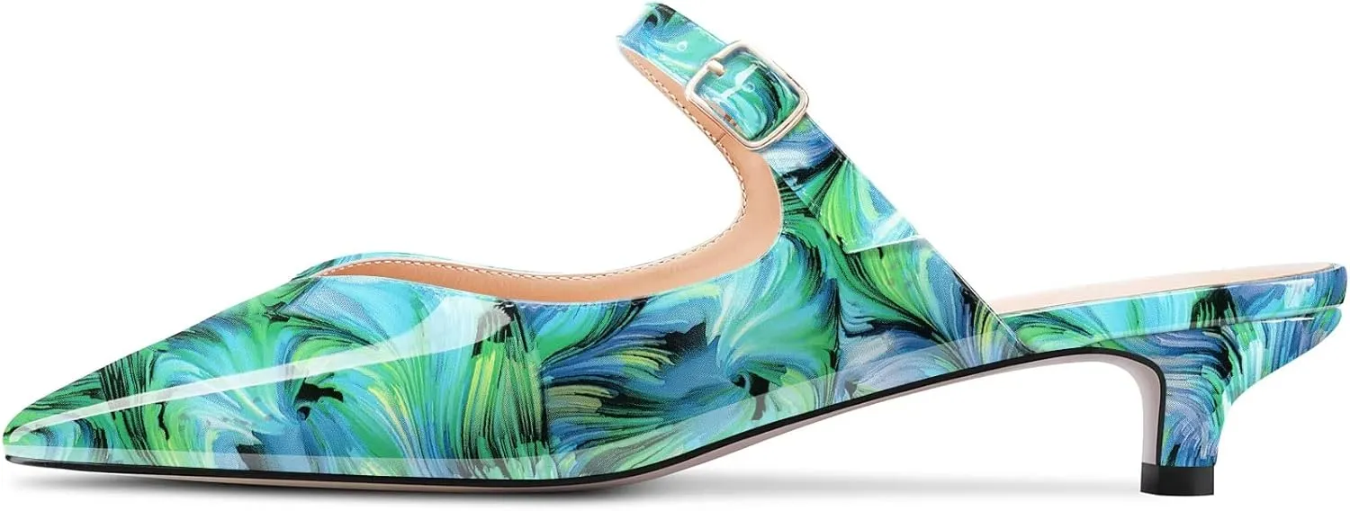 HDEUOLM Women Low Kitten Heel Square Toe Pumps Slingback Slip-on Casual Basic Classic Mules Shoes