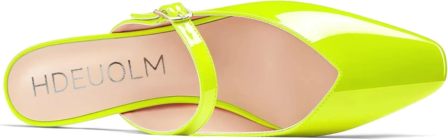 HDEUOLM Women Low Kitten Heel Square Toe Pumps Slingback Slip-on Casual Basic Classic Mules Shoes