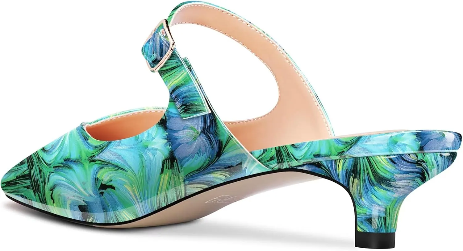 HDEUOLM Women Low Kitten Heel Square Toe Pumps Slingback Slip-on Casual Basic Classic Mules Shoes