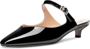 HDEUOLM Women Low Kitten Heel Square Toe Pumps Slingback Slip-on Casual Basic Classic Mules Shoes