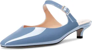 HDEUOLM Women Low Kitten Heel Square Toe Pumps Slingback Slip-on Casual Basic Classic Mules Shoes