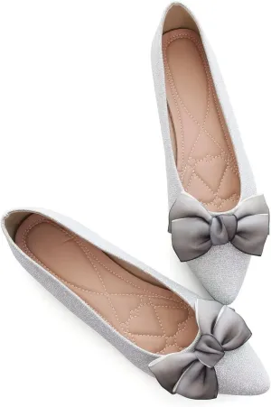 Hee grand Bowknot Pointed Toe Ballet Flats for Women Comfort Slip-On Loafers Work Flats Retro Plaid Dress Shoes
