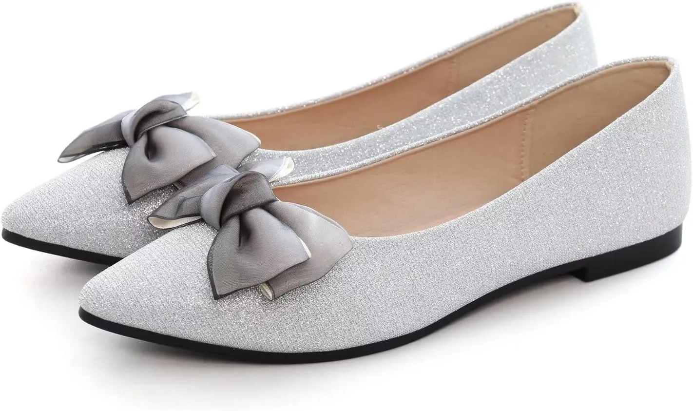 Hee grand Bowknot Pointed Toe Ballet Flats for Women Comfort Slip-On Loafers Work Flats Retro Plaid Dress Shoes