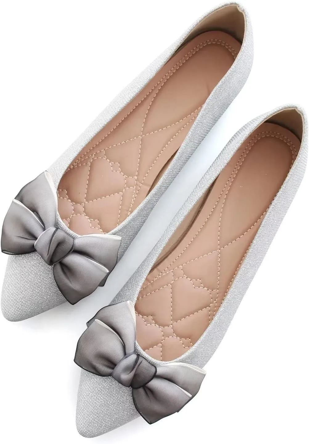 Hee grand Bowknot Pointed Toe Ballet Flats for Women Comfort Slip-On Loafers Work Flats Retro Plaid Dress Shoes