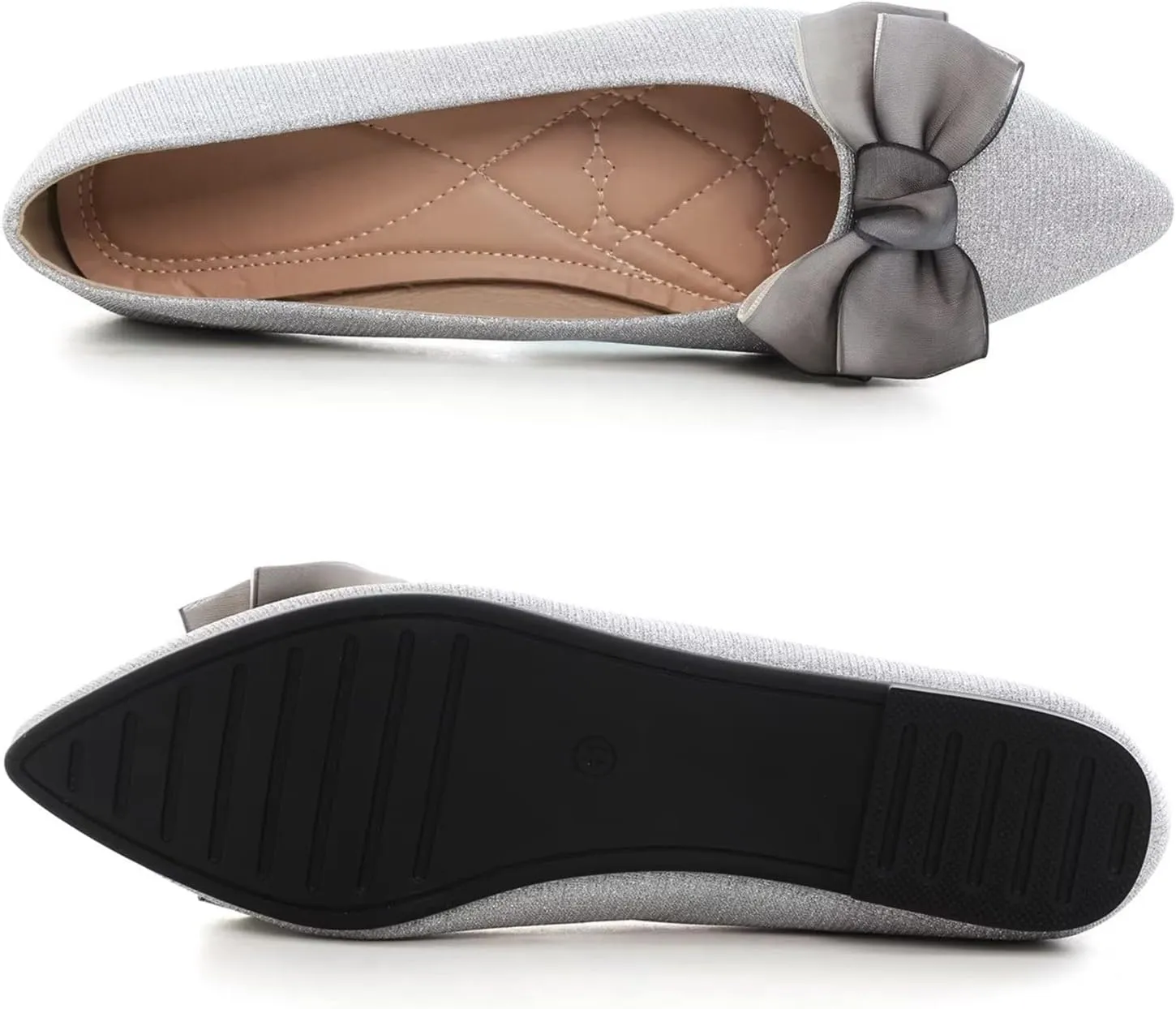 Hee grand Bowknot Pointed Toe Ballet Flats for Women Comfort Slip-On Loafers Work Flats Retro Plaid Dress Shoes