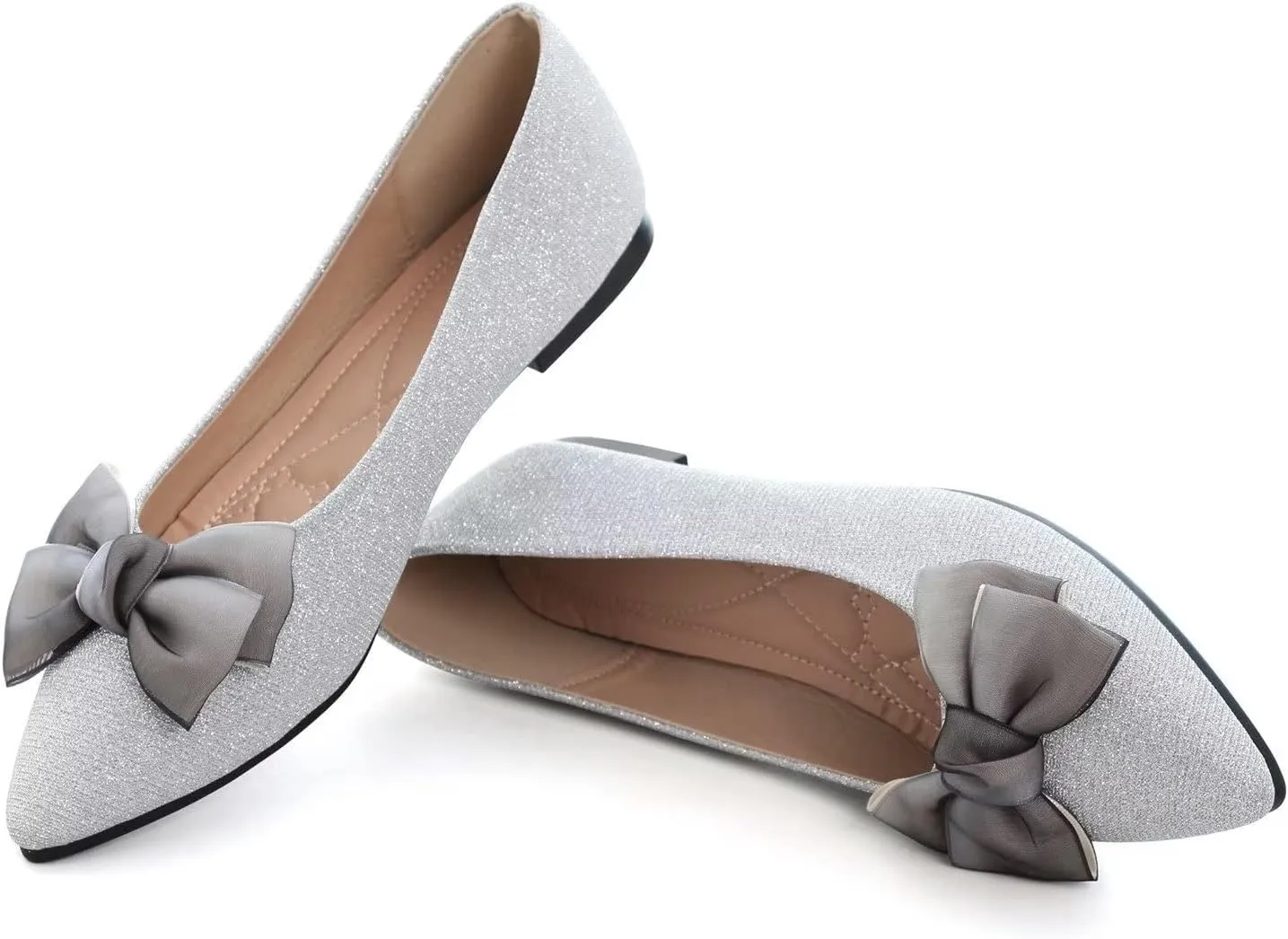 Hee grand Bowknot Pointed Toe Ballet Flats for Women Comfort Slip-On Loafers Work Flats Retro Plaid Dress Shoes