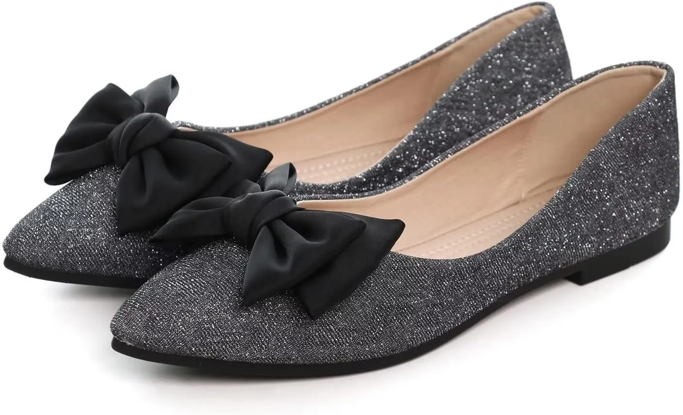 Hee grand Sweet Bow-Knot Pointed Toe Ballet Flats for Women Comfort Slip-On Loafers Dressy Work Flats Suede Dress Shoes