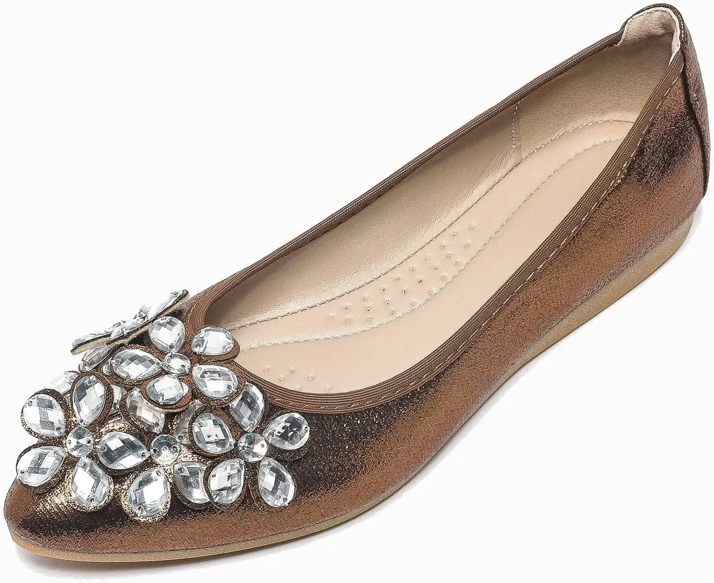 Hee grand Women Foldable Ballet Flats Bling Rhinestones Soft Leather Pointy Toe Flats Sparkle Wedding Dress Shoes Comfort Slip on Loafers Big Size