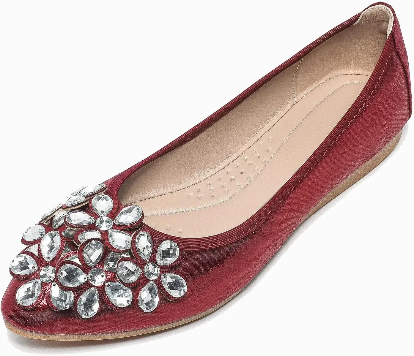Hee grand Women Foldable Ballet Flats Bling Rhinestones Soft Leather Pointy Toe Flats Sparkle Wedding Dress Shoes Comfort Slip on Loafers Big Size