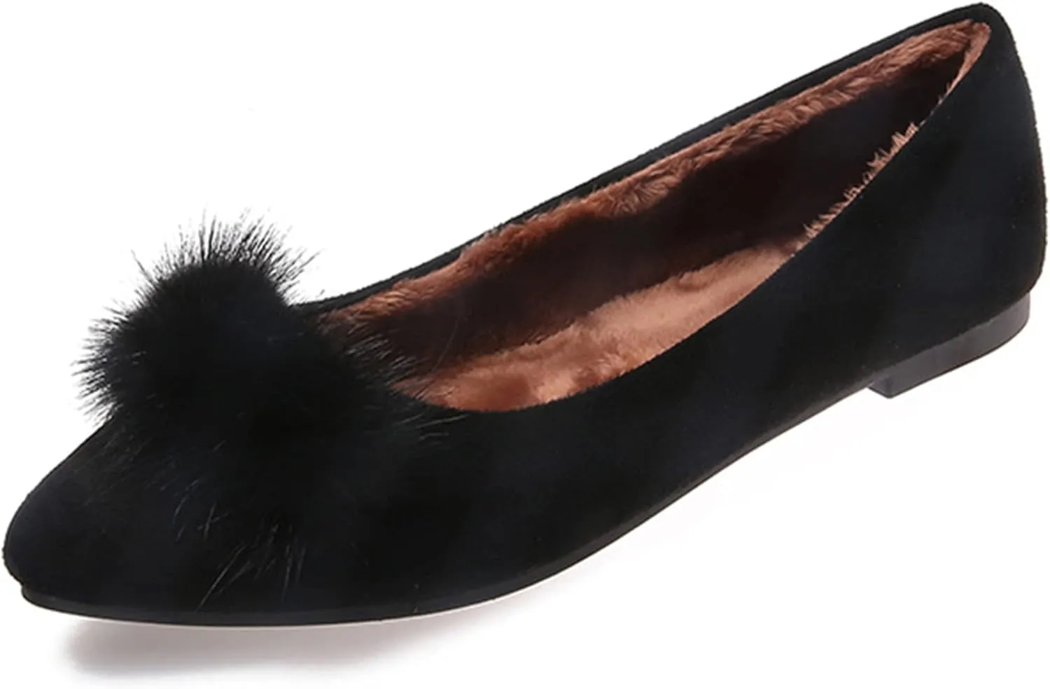 Hee grand Women's Cute Pom Pom Casual Flats Pointed Toe Slip On Ballet Flats Light Weight Loafers Faux Suede Dress Shoes