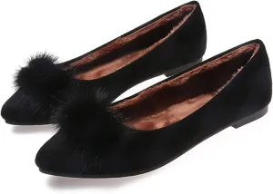 Hee grand Women's Cute Pom Pom Casual Flats Pointed Toe Slip On Ballet Flats Light Weight Loafers Faux Suede Dress Shoes