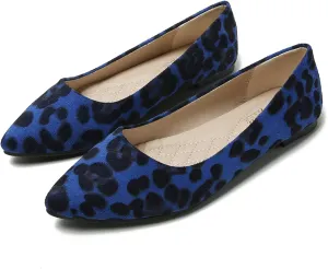 Hee grand Women's Leopard Suede Ballet Flats Pointy Toe Shallow Slip on Loafers Comfortable Walking Shoes Fashion Christmas Dress Shoes