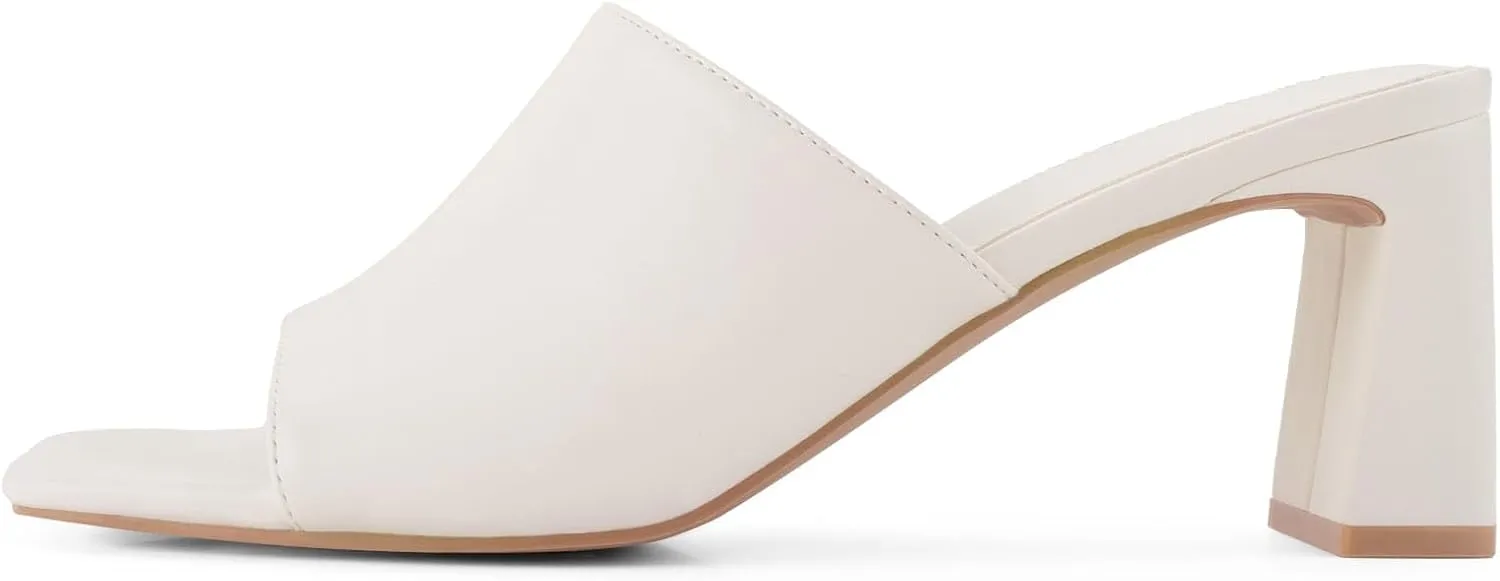 Heeled Sandals for Women Square Open Toe Heeled Mules Chunky Block High Heel Slip On Slides