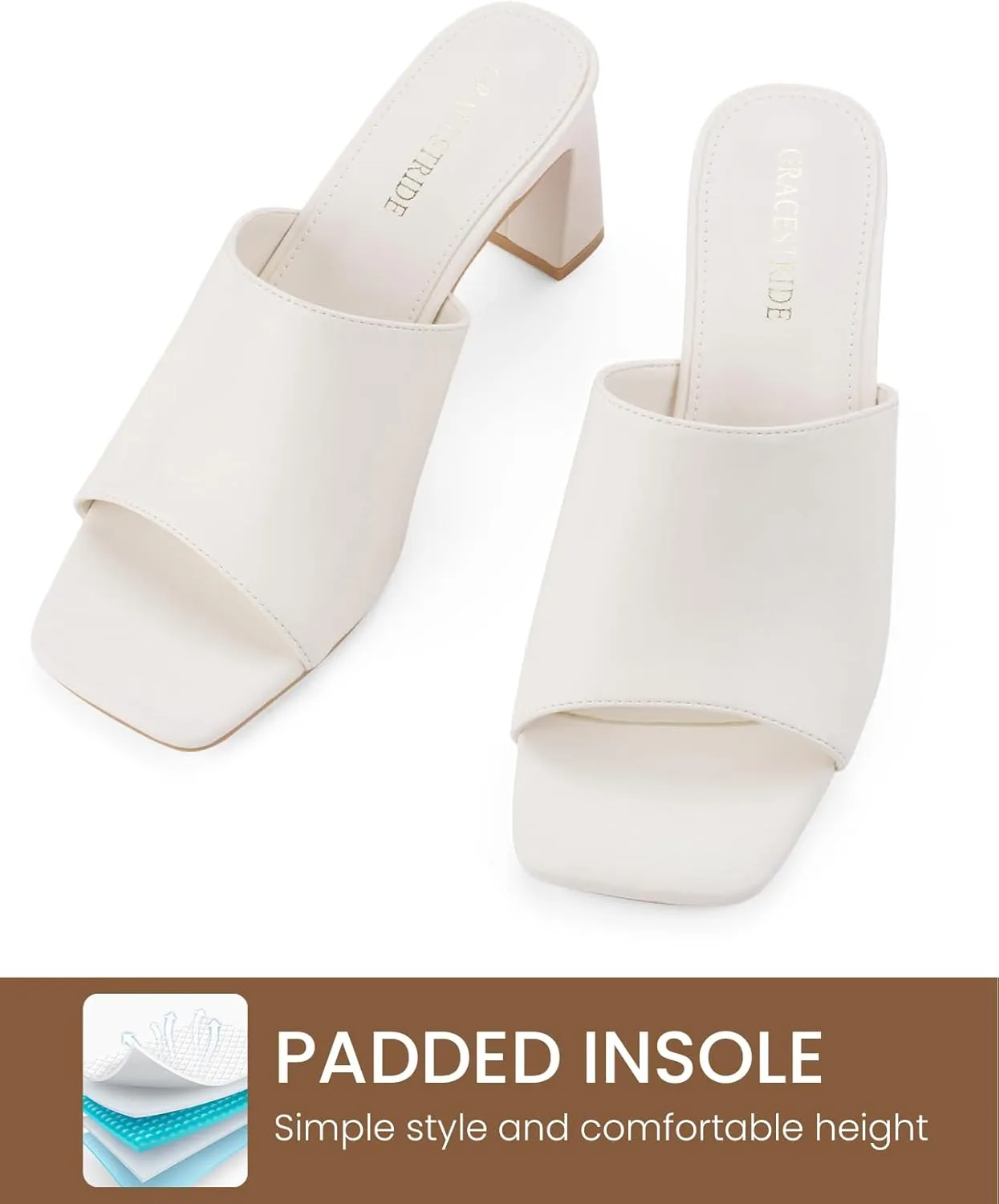 Heeled Sandals for Women Square Open Toe Heeled Mules Chunky Block High Heel Slip On Slides