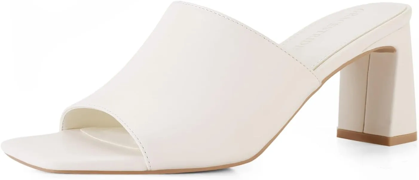 Heeled Sandals for Women Square Open Toe Heeled Mules Chunky Block High Heel Slip On Slides
