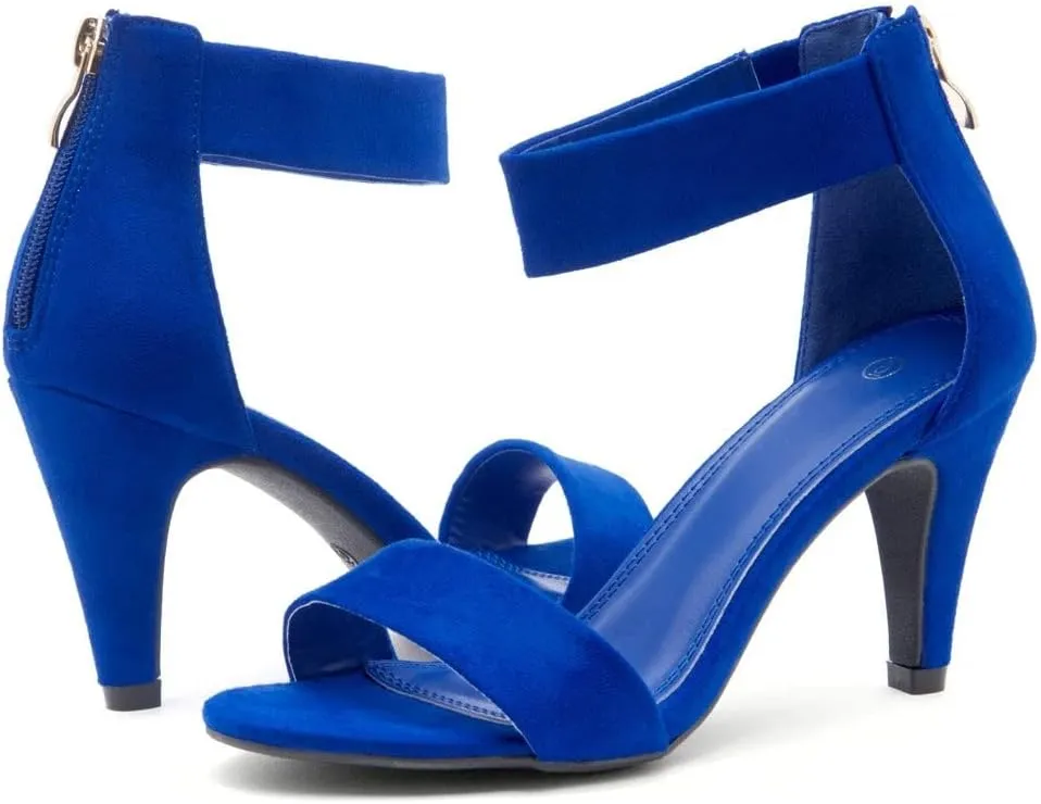 Herstyle RROSE Women's Chunky Low Heels Open Toe Ankle Strap Heeled Sandals with Back Zipper Dressy Pumps Shoes for Wedding Prom Party Office