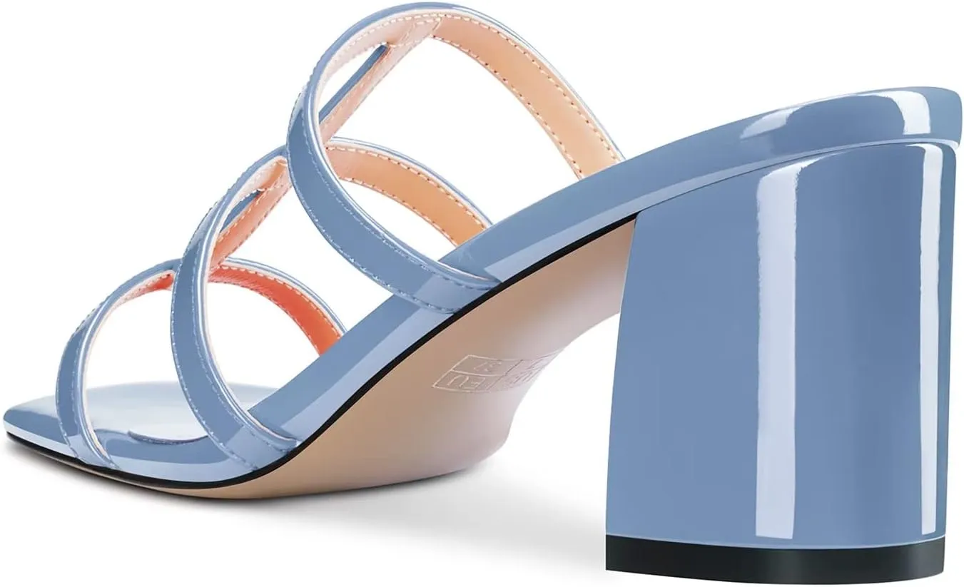 HEUIVZAR Women Chunky Block Mid Heel Peep Open Toe Mules Slip-on Slingback Party Gladiator 2.6 Inches Heels
