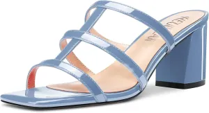 HEUIVZAR Women Chunky Block Mid Heel Peep Open Toe Mules Slip-on Slingback Party Gladiator 2.6 Inches Heels