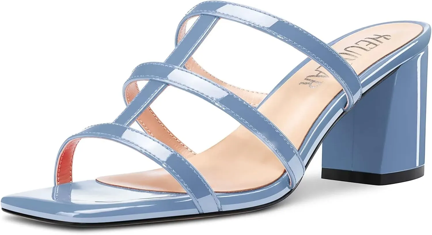 HEUIVZAR Women Chunky Block Mid Heel Peep Open Toe Mules Slip-on Slingback Party Gladiator 2.6 Inches Heels