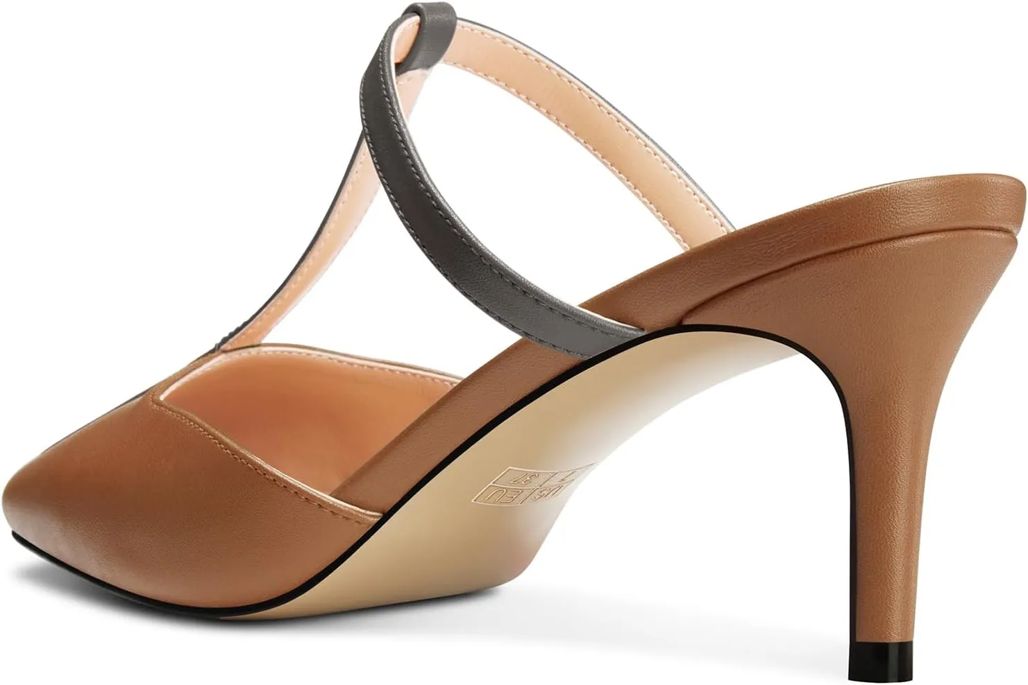 HEUIVZAR Womens Mid Kitten Heel Pointed Toe T-Strap Mules Sandals Slip-on Wedding Cute Summer 2.6 Inches Heels