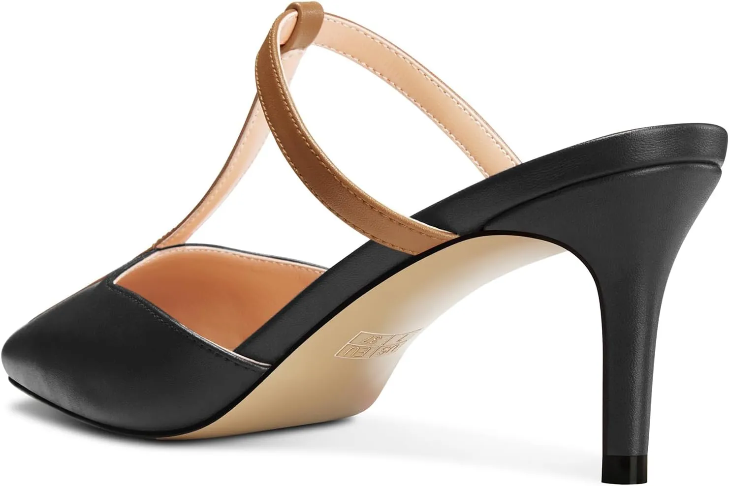 HEUIVZAR Womens Mid Kitten Heel Pointed Toe T-Strap Mules Sandals Slip-on Wedding Cute Summer 2.6 Inches Heels
