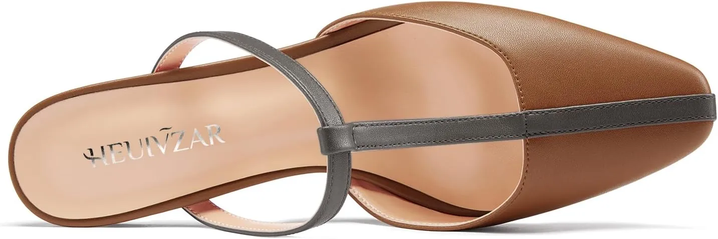 HEUIVZAR Womens Mid Kitten Heel Pointed Toe T-Strap Mules Sandals Slip-on Wedding Cute Summer 2.6 Inches Heels