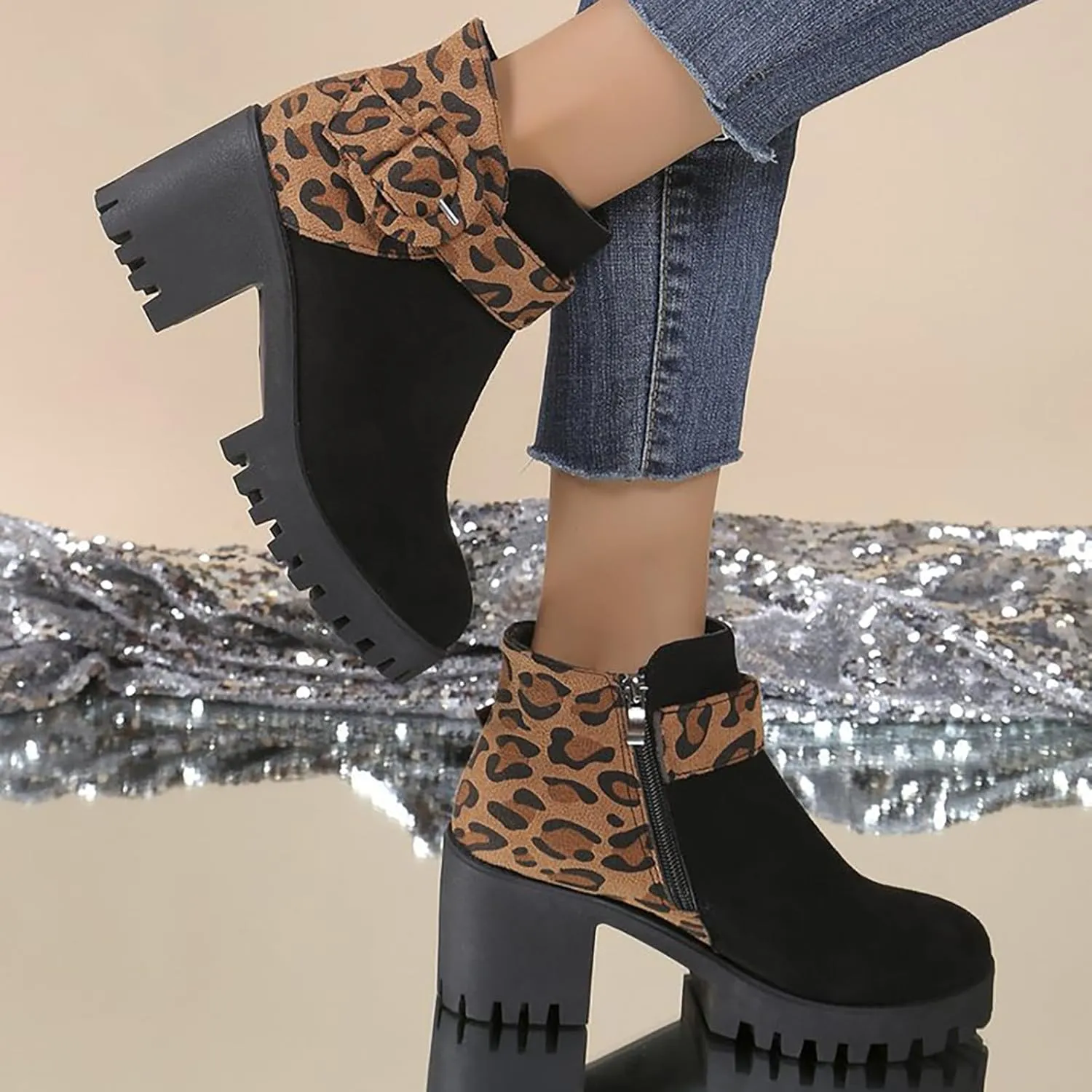 High Heel Ankle Boots for Women Women Fall Boots Womens High Heel Boots Slip On Ankle Boots Womens Ankle Boots Wide Calf Women Platform Wedge Booties Chunky Block Heel Ankle Boots