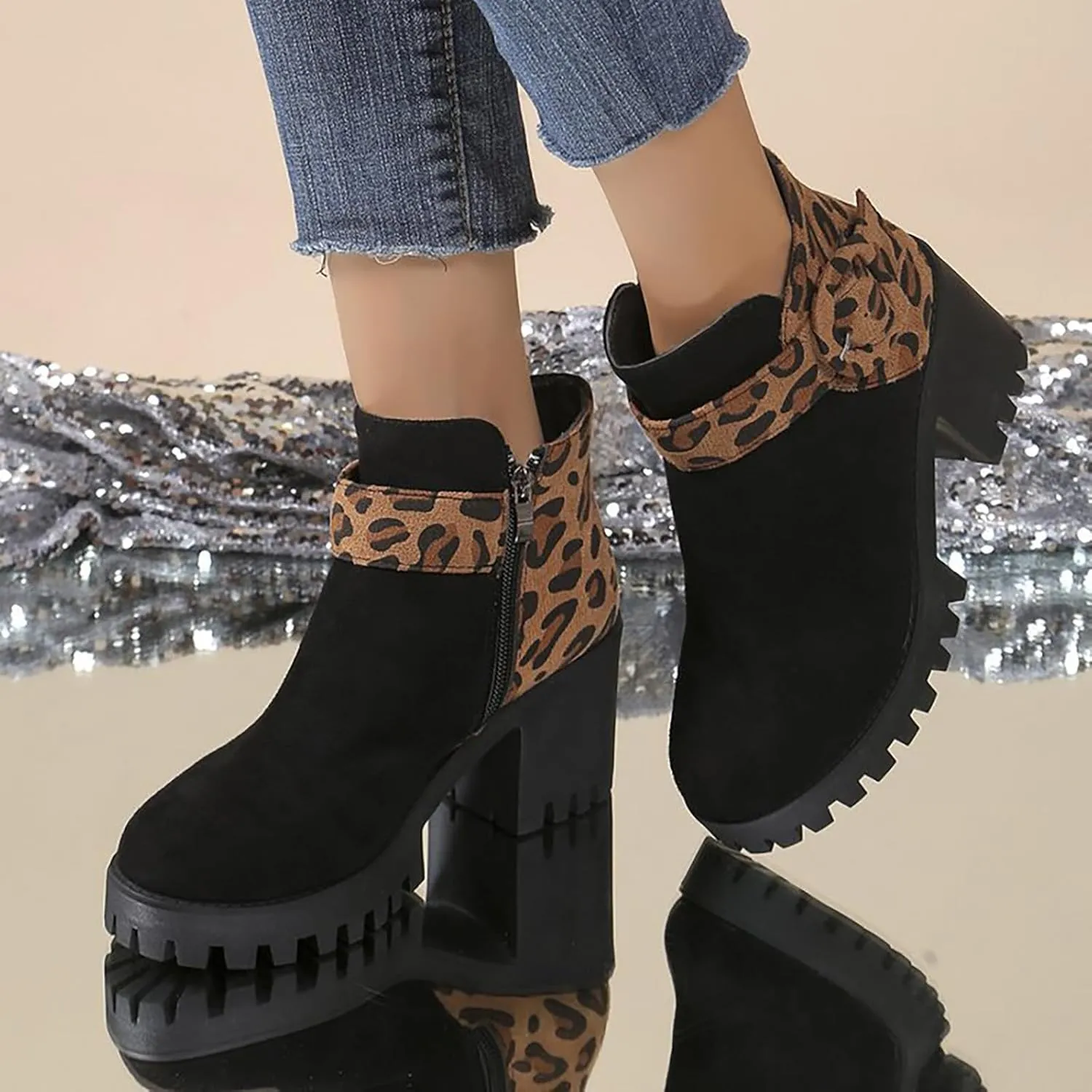 High Heel Ankle Boots for Women Women Fall Boots Womens High Heel Boots Slip On Ankle Boots Womens Ankle Boots Wide Calf Women Platform Wedge Booties Chunky Block Heel Ankle Boots