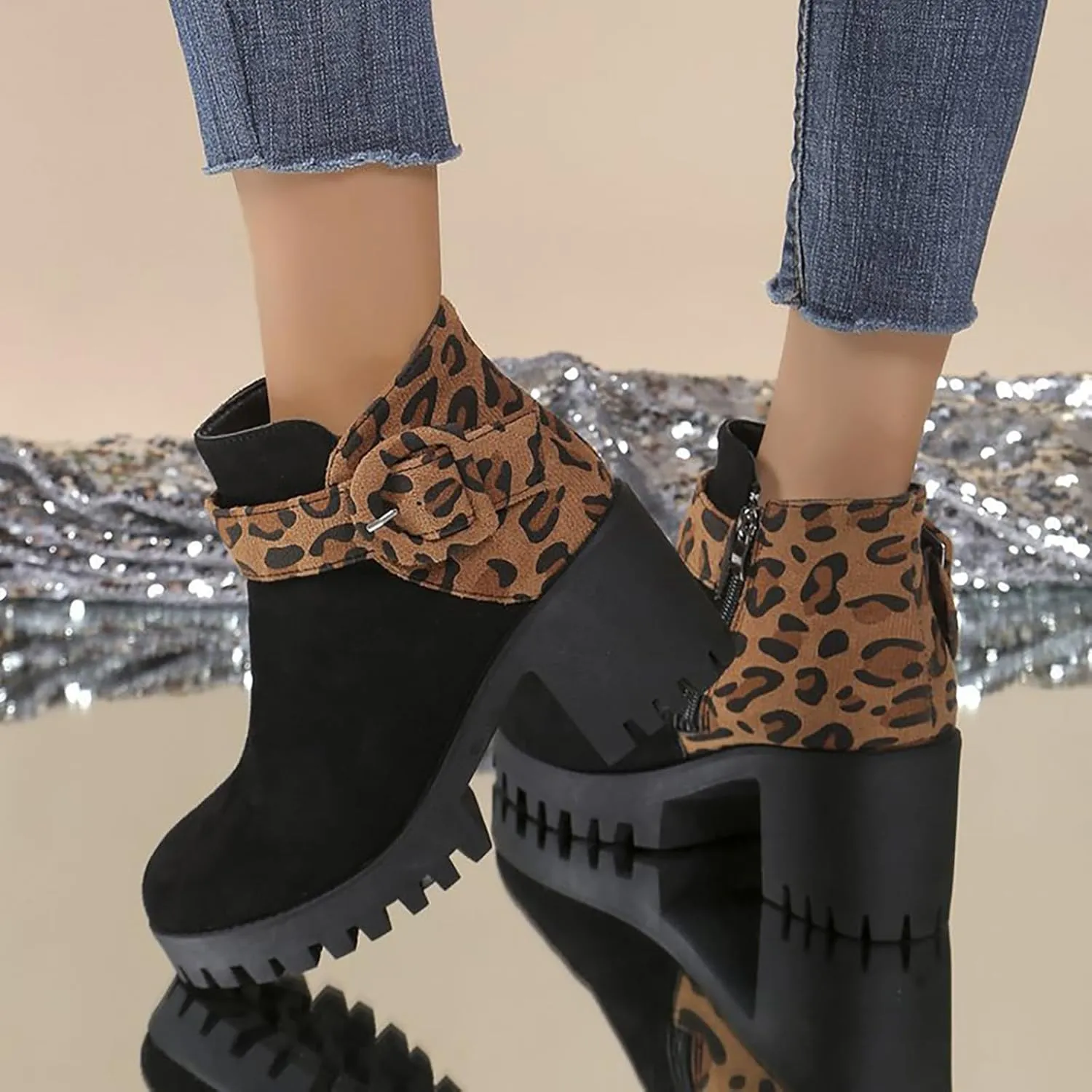 High Heel Ankle Boots for Women Women Fall Boots Womens High Heel Boots Slip On Ankle Boots Womens Ankle Boots Wide Calf Women Platform Wedge Booties Chunky Block Heel Ankle Boots