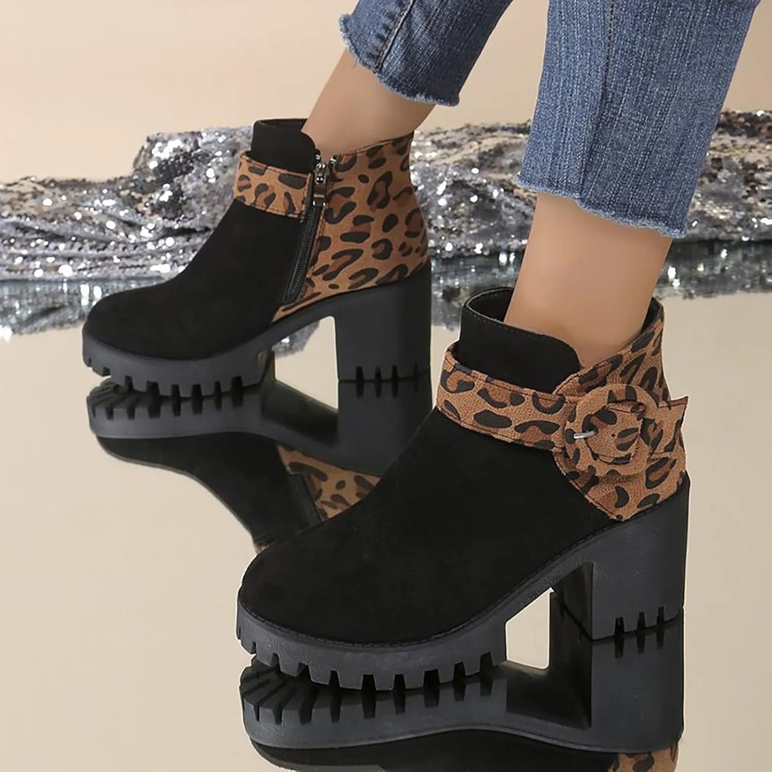 High Heel Ankle Boots for Women Women Fall Boots Womens High Heel Boots Slip On Ankle Boots Womens Ankle Boots Wide Calf Women Platform Wedge Booties Chunky Block Heel Ankle Boots