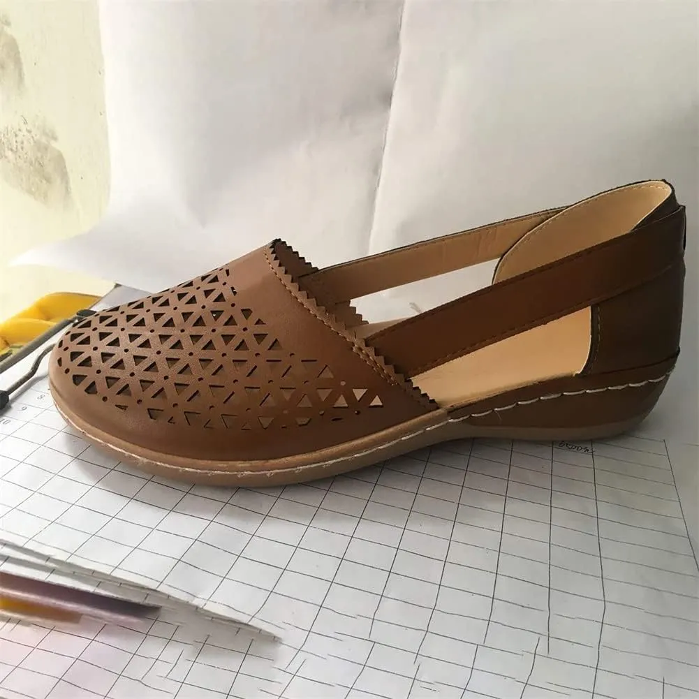 HOTRA Loafers and Slip On for Women Breathable Cutout Dress Shoes Summer Casual Flats Sandals (Color : Brown, Size : 8.5 US)