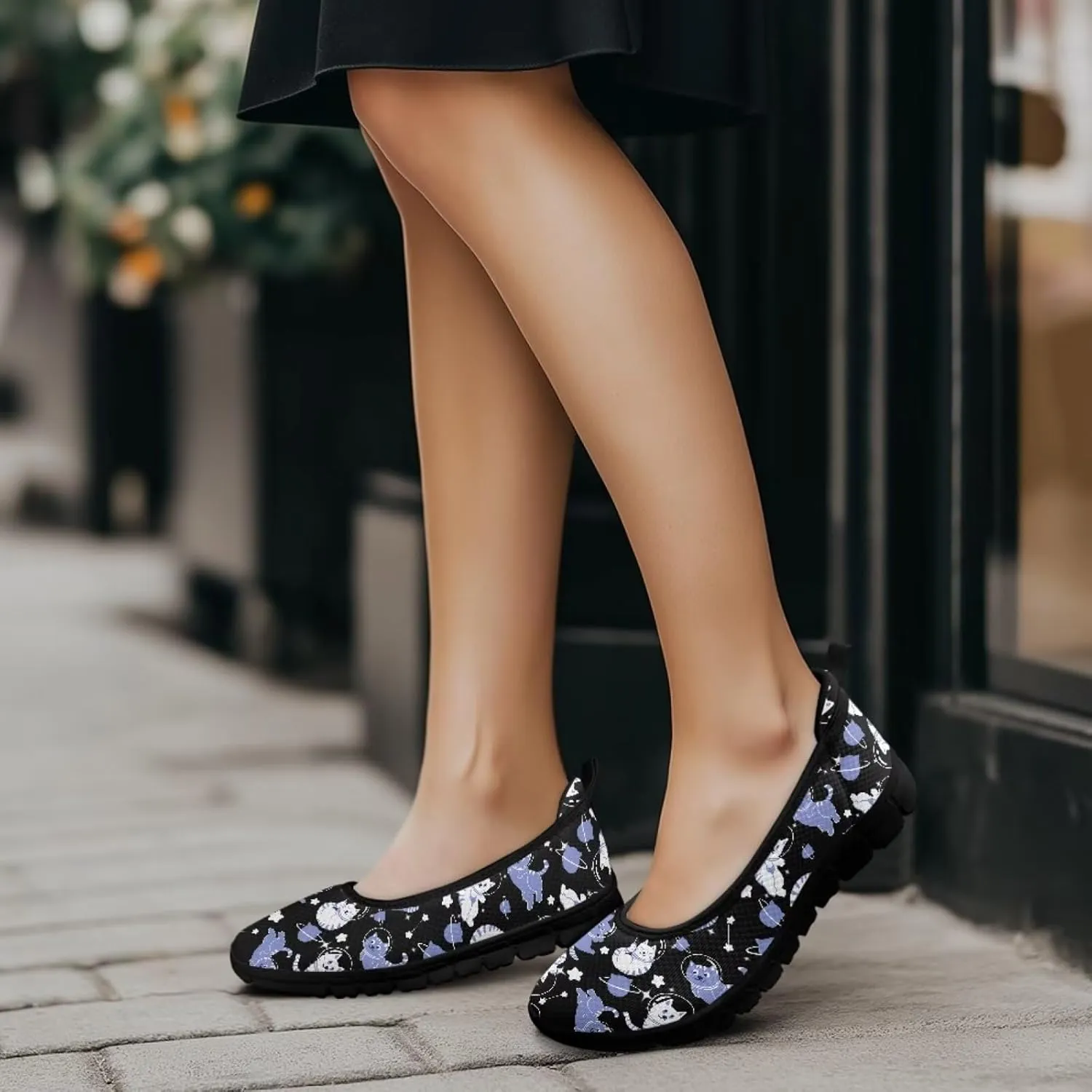 Howilath Cute Animal Print Women Mesh Flats Shoes Casual Slip on Shoes Breathable Loafers Walking Shoes