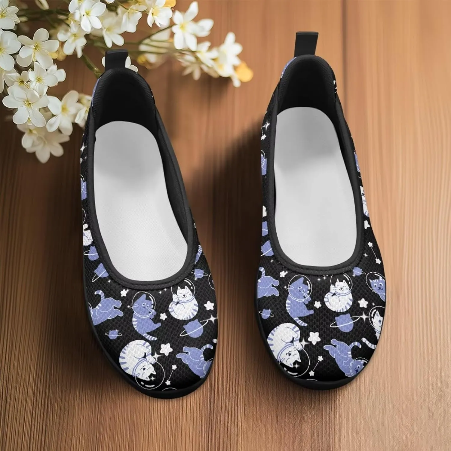 Howilath Cute Animal Print Women Mesh Flats Shoes Casual Slip on Shoes Breathable Loafers Walking Shoes
