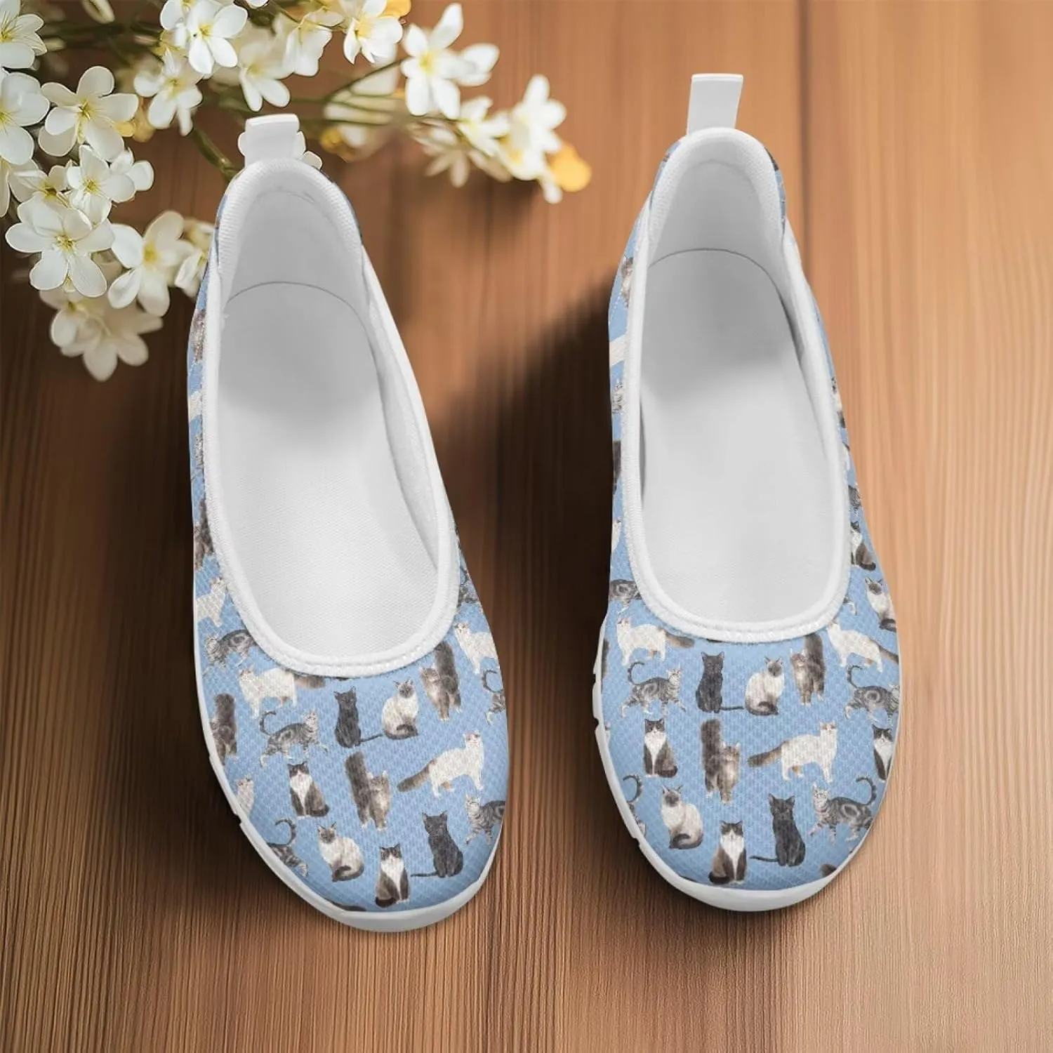 Howilath Cute Animal Print Women Mesh Flats Shoes Casual Slip on Shoes Breathable Loafers Walking Shoes