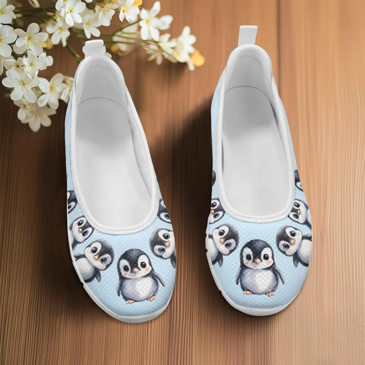 Howilath Cute Animal Print Women Mesh Flats Shoes Casual Slip on Shoes Breathable Loafers Walking Shoes