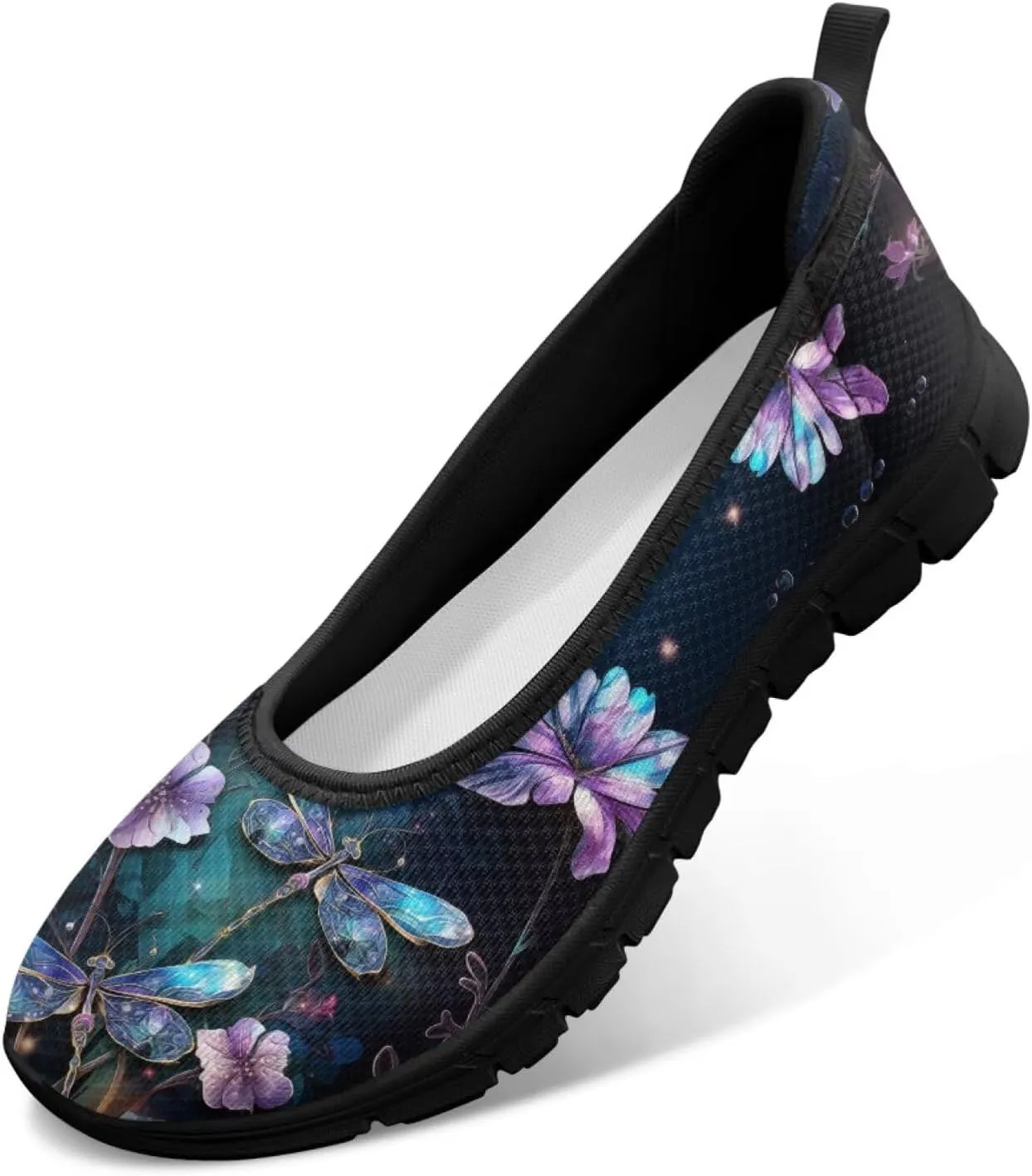 Howilath Dragonfly Print Slip on Shoes Women Casual Flat Shoes Running Shoes Walking Loafers with Anti-Slip Sole
