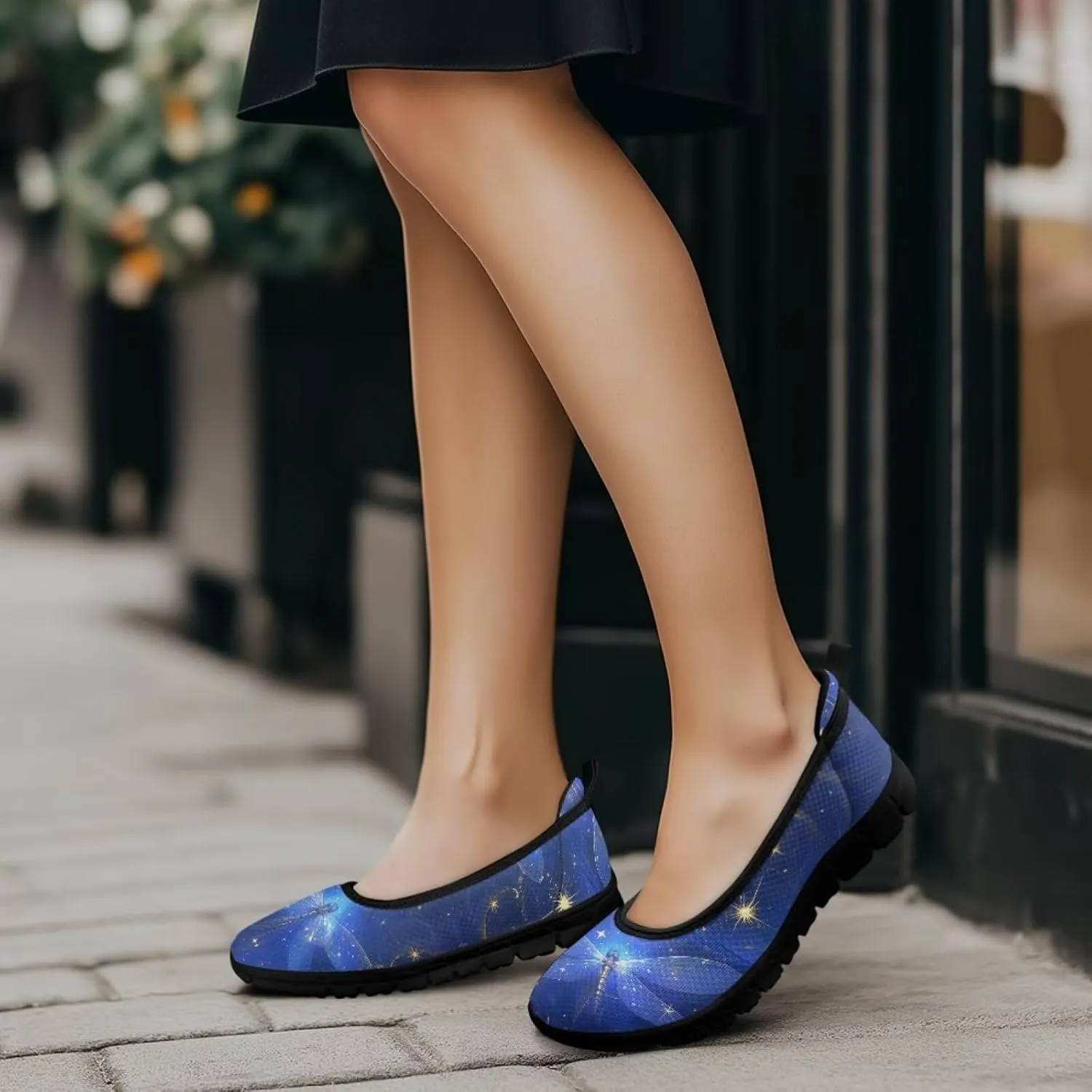 Howilath Dragonfly Print Slip on Shoes Women Casual Flat Shoes Running Shoes Walking Loafers with Anti-Slip Sole