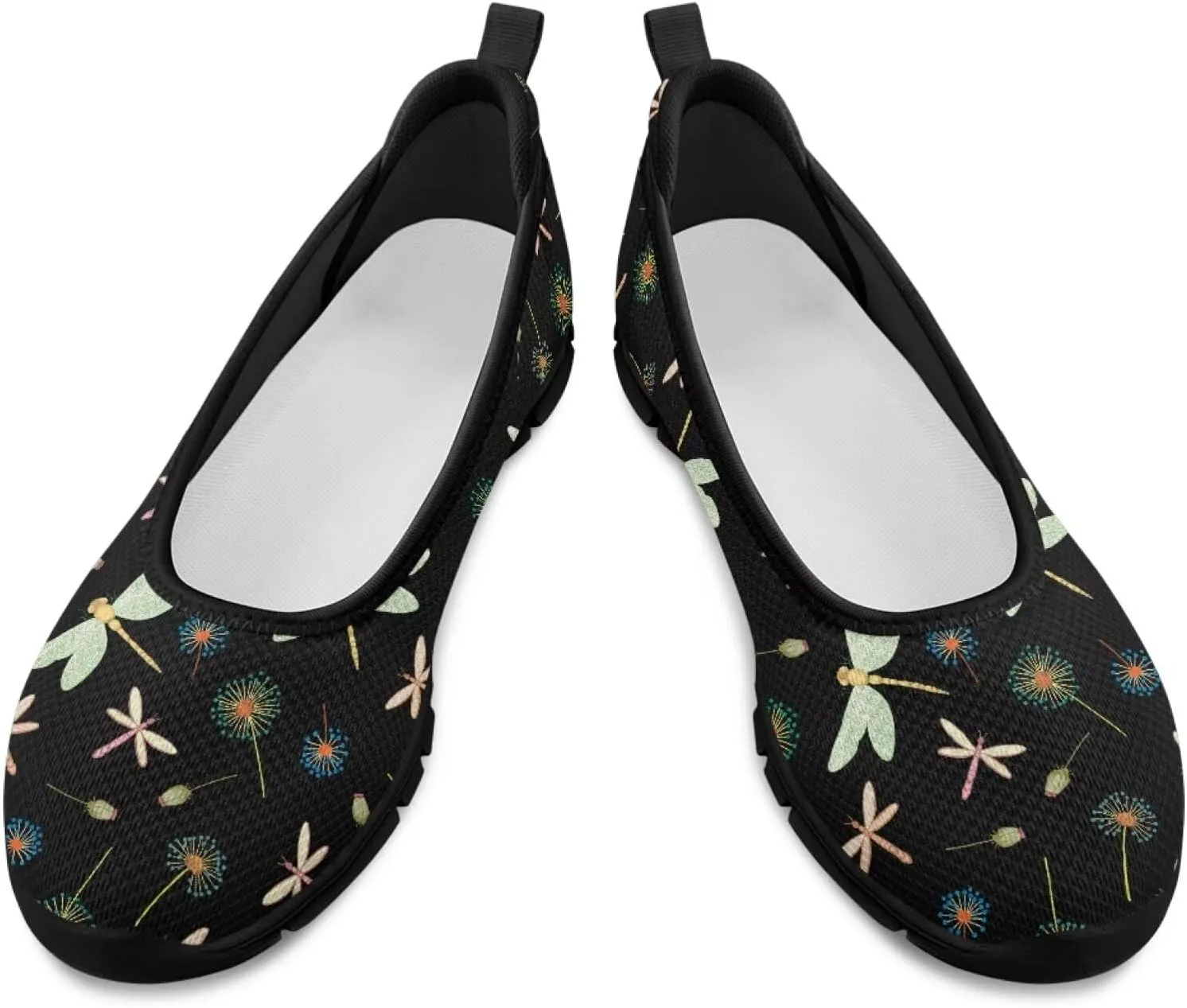 Howilath Dragonfly Print Slip on Shoes Women Casual Flat Shoes Running Shoes Walking Loafers with Anti-Slip Sole