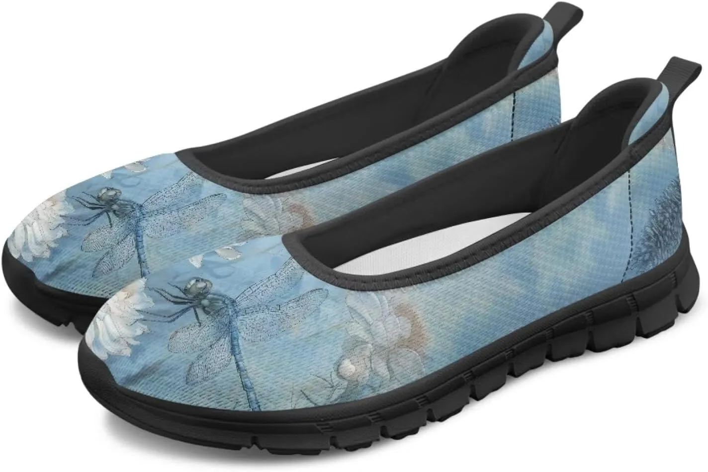 Howilath Dragonfly Print Slip on Shoes Women Casual Flat Shoes Running Shoes Walking Loafers with Anti-Slip Sole
