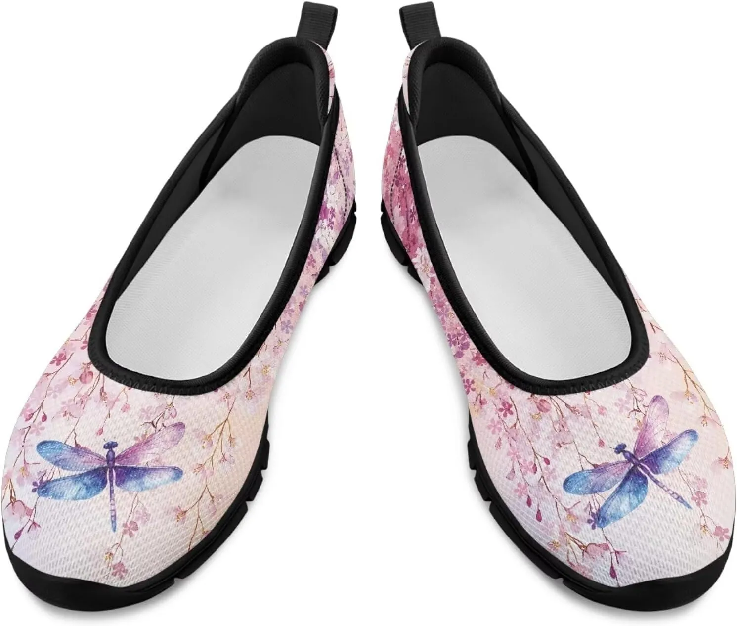 Howilath Dragonfly Print Slip on Shoes Women Casual Flat Shoes Running Shoes Walking Loafers with Anti-Slip Sole