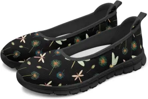 Howilath Dragonfly Print Slip on Shoes Women Casual Flat Shoes Running Shoes Walking Loafers with Anti-Slip Sole