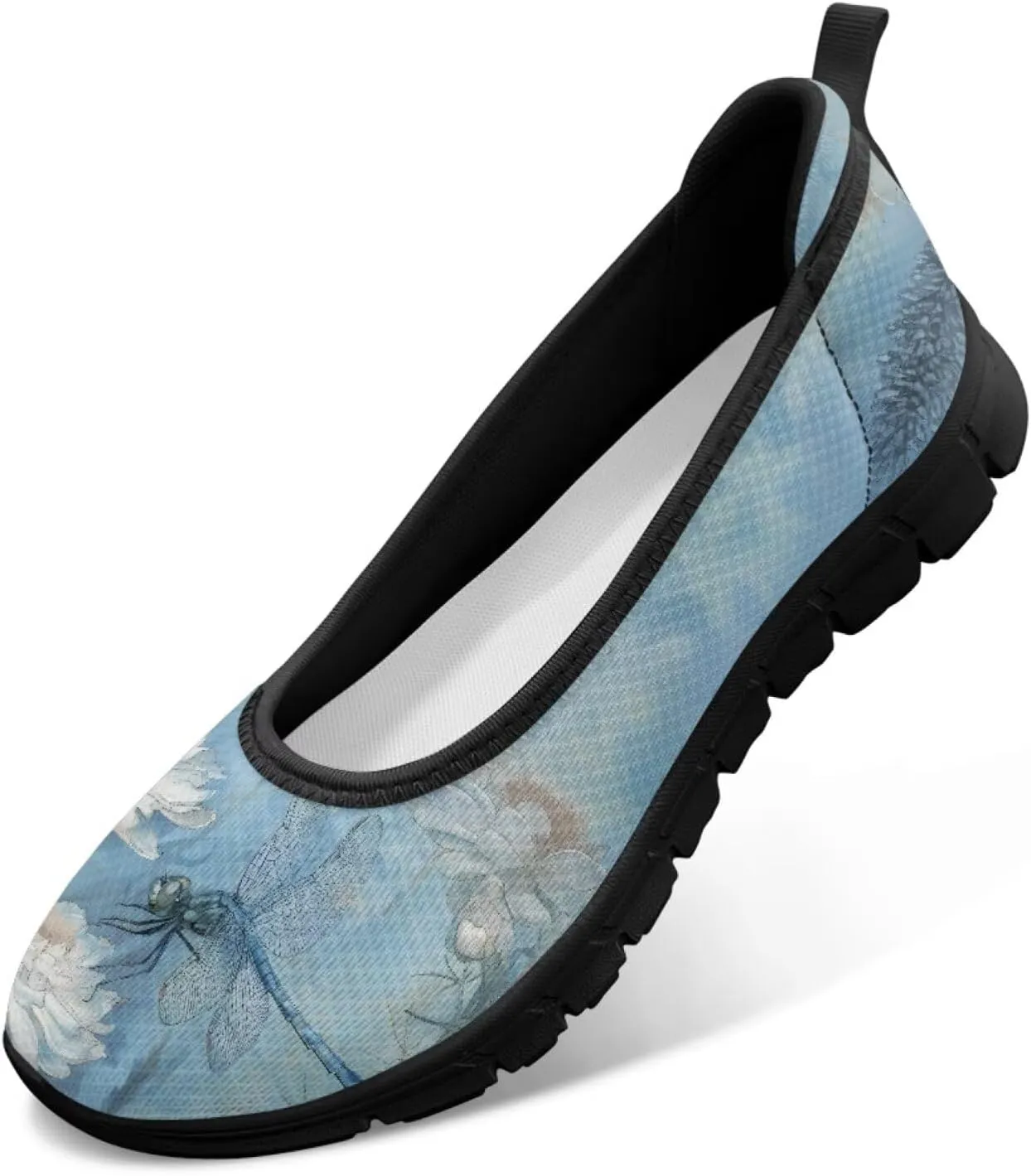 Howilath Dragonfly Print Slip on Shoes Women Casual Flat Shoes Running Shoes Walking Loafers with Anti-Slip Sole