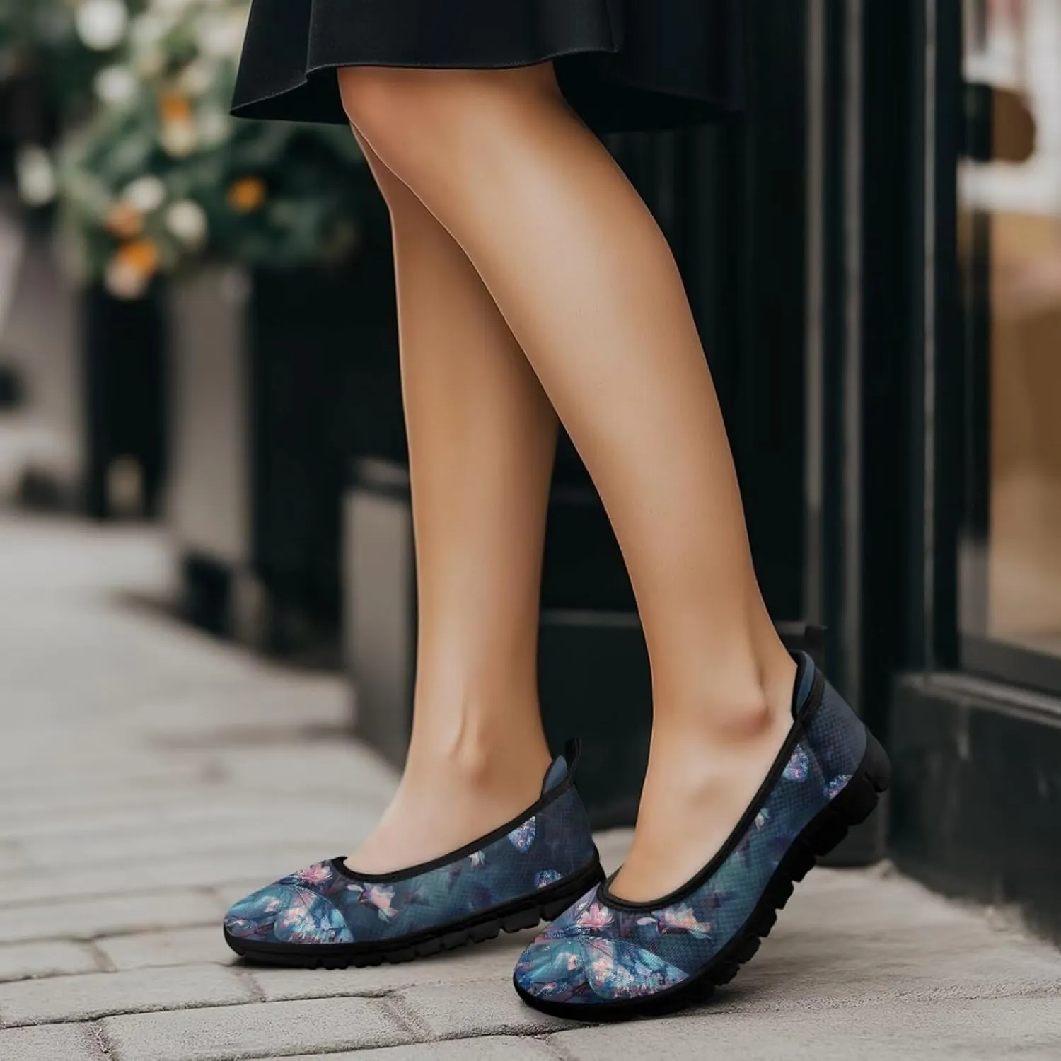 Howilath Dragonfly Print Slip on Shoes Women Casual Flat Shoes Running Shoes Walking Loafers with Anti-Slip Sole