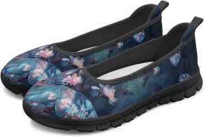 Howilath Dragonfly Print Slip on Shoes Women Casual Flat Shoes Running Shoes Walking Loafers with Anti-Slip Sole