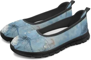 Howilath Dragonfly Print Slip on Shoes Women Casual Flat Shoes Running Shoes Walking Loafers with Anti-Slip Sole