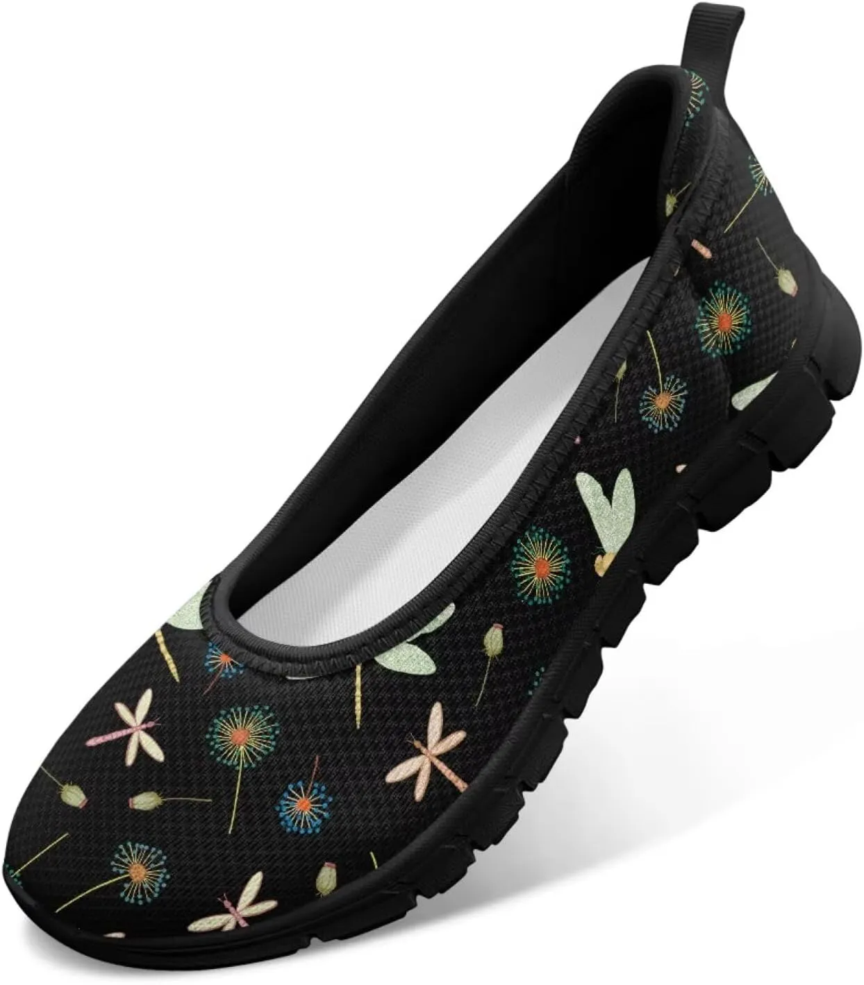 Howilath Dragonfly Print Slip on Shoes Women Casual Flat Shoes Running Shoes Walking Loafers with Anti-Slip Sole