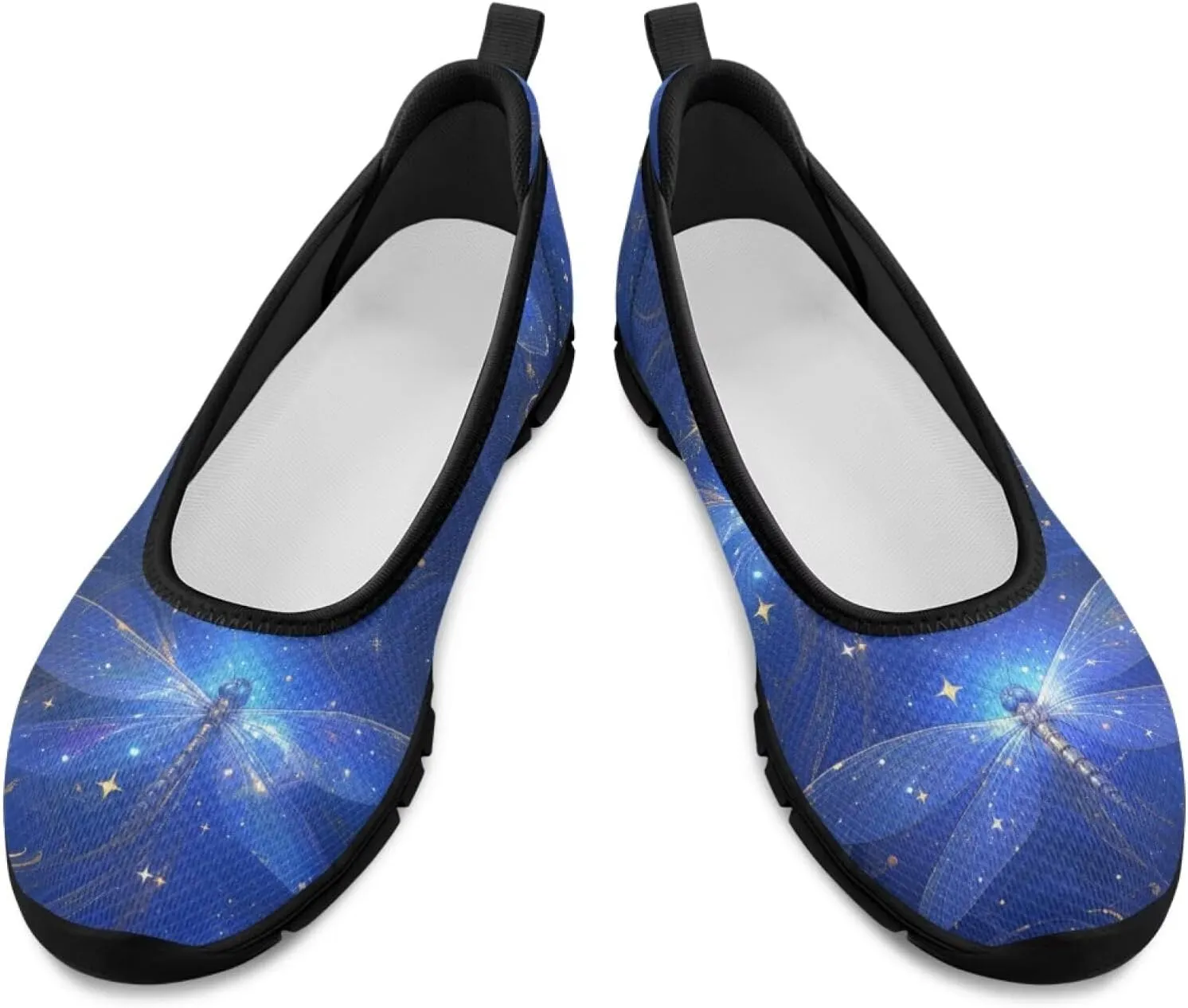 Howilath Dragonfly Print Slip on Shoes Women Casual Flat Shoes Running Shoes Walking Loafers with Anti-Slip Sole
